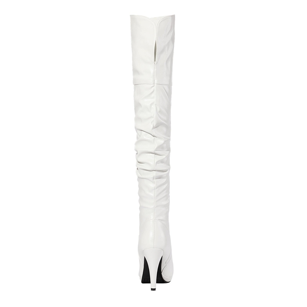 Over The Knee Chunky Heel Boots - WHITE PU - 4